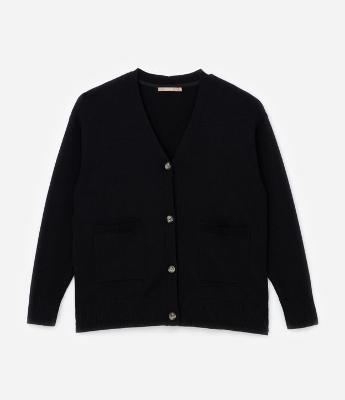 Cardigan em Tricô com Bolsinhos Frontais Curve & Plus Size