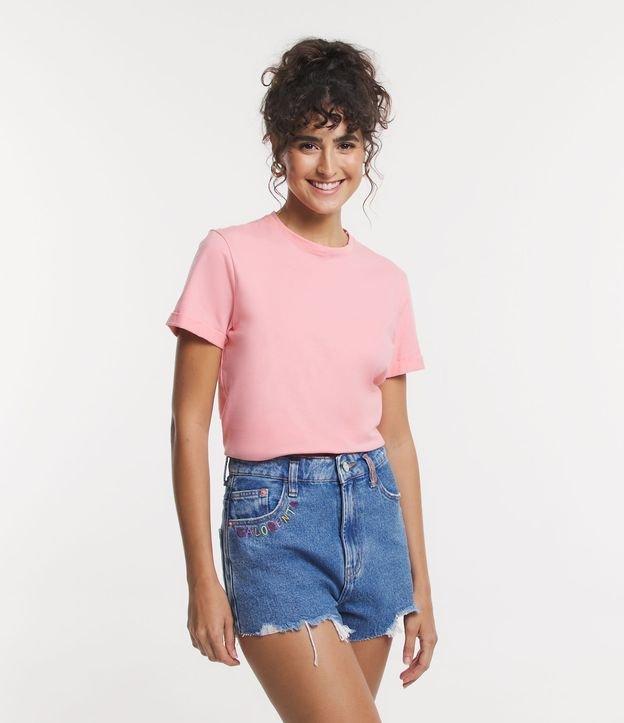 Camiseta Regular em Algodão com Manga Dobrada - 1