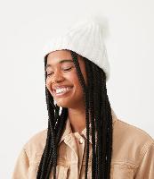Touca em Tricô Canelado com Pompom e Barra Virada - 1