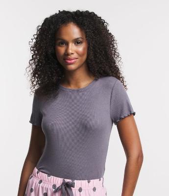 Blusa de Pijama em Ribana com Textura Canelada e Frufru na Barra