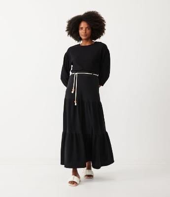 Saia Longa Texturizada com Cinto Corda na Cintura