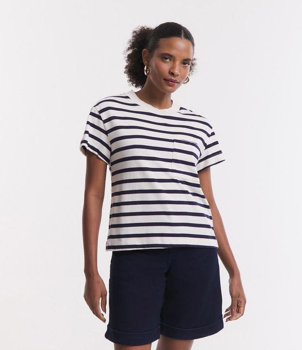 Blusa em Algodão Listrado com Bolso - 1