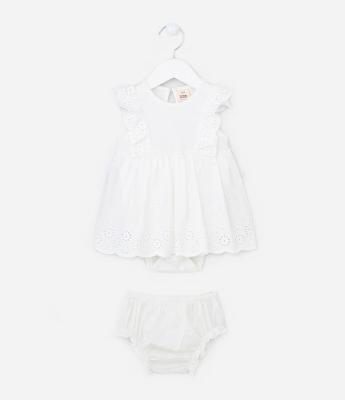 Vestido Body Infantil com Babados e Barra em Broderie - Tam 0 a 18 meses