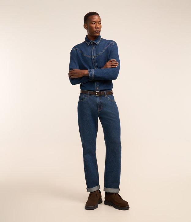 Calça Reta Jeans com Bolsos e Barra Dobrada - 2