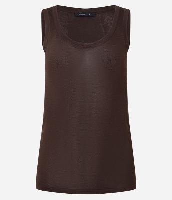 Blusa Sem Manga em Tricô Leve com Gola U