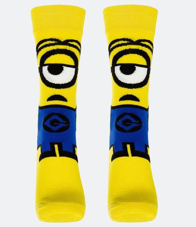 Meia Cano Alto em Algodão com Estampa Minion Carão Frontal - 2