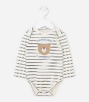 Body Infantil com Estampa de Listras e Ursinho - Tam RN a 18 meses - 1