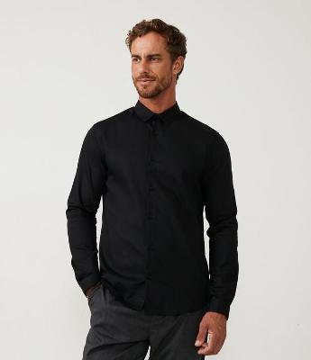 Camisa Slim em Algodão Maquinetado com Manga Longa