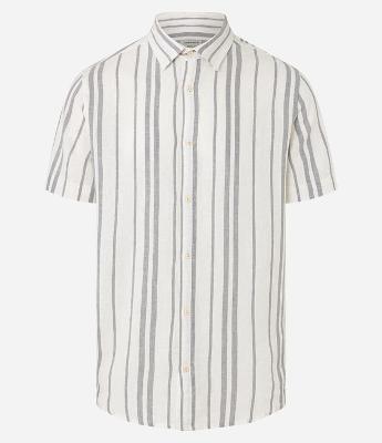 Camisa Comfort em Linho com Estampa Listrada