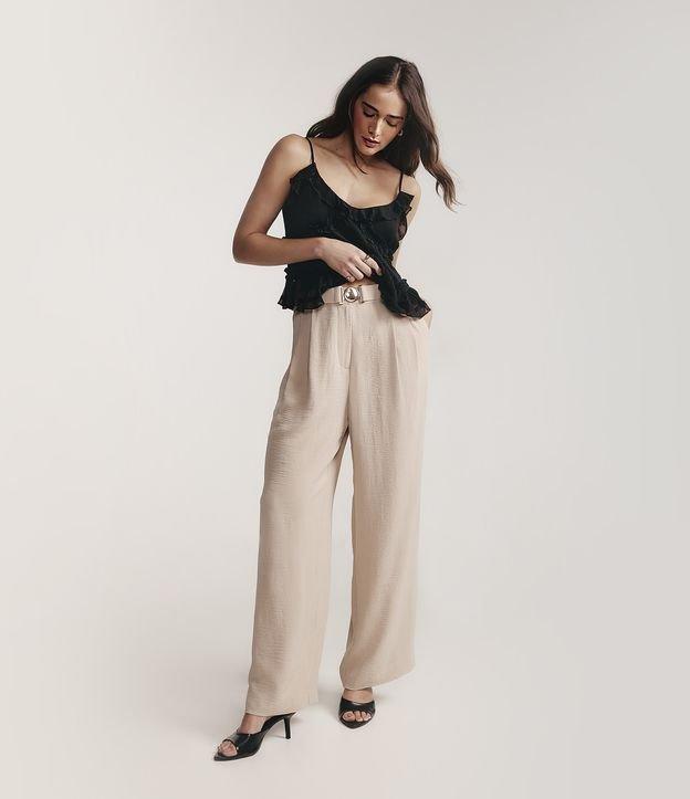 Calça Wide Leg com Cinto com Fivela de Metal - 1