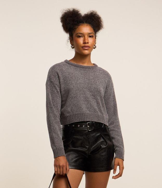 Suéter Curto em Tricô com Ponto Diferenciado - 3