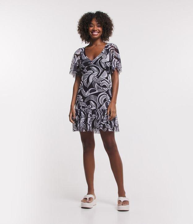 Vestido Curto em Tule com Estampa de Tucanos e Babadinho - 1