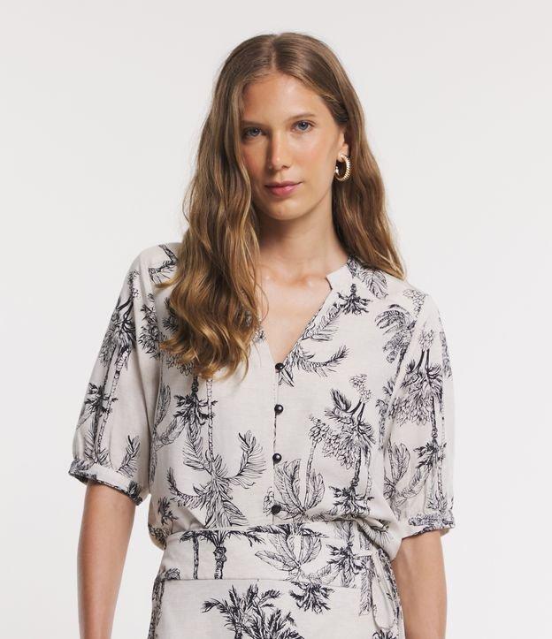 Camisa Manga Curta em Viscolinho com Coqueiros Estampados - 1