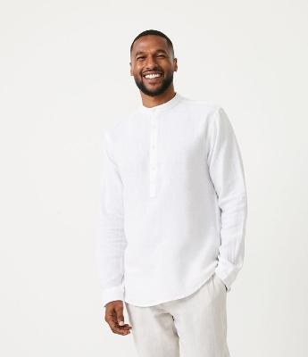Camisa Comfort Bata em Linho com Gola Padre