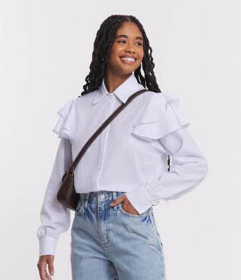 Camisa em Linho com Babados na Manga