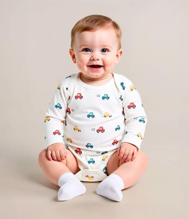 Body Longo Infantil com Estampa de Carrinhos - Tam RN a 24 meses - 2