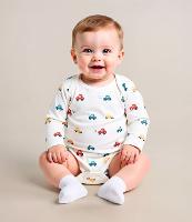 Body Longo Infantil com Estampa de Carrinhos - Tam RN a 24 meses - 2