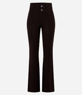 Calça Flare Básica em Ponto Roma com Botões e Cós Largo