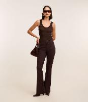 Calça Flare Básica em Ponto Roma com Botões e Cós Largo - 3