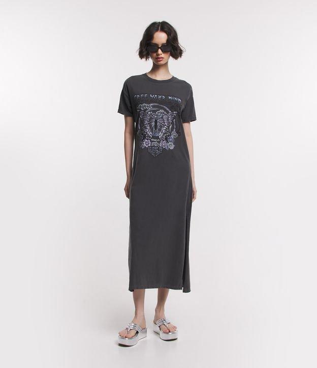 Vestido Midi Manga Curta com Borboleta Mística Estampada - 1