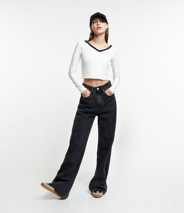 Calça Wide Leg Jeans com Cintura Alta - 4