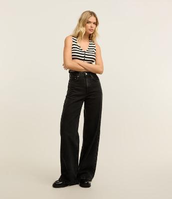Calça Wide Leg Jeans com Cintura Alta