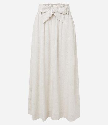Saia Midi Clochard em Viscolinho com Cinto Faixa