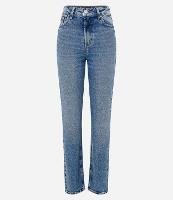 Calça Reta Elastizada em Jeans Marmorizado com Bolsos - 2