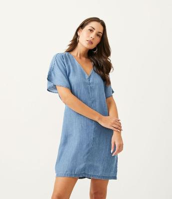 Vestido Curto em Liocel com Decote V