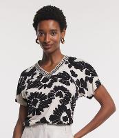 Blusa em Viscose com Decote V Texturizado e Estampa Floral - 1