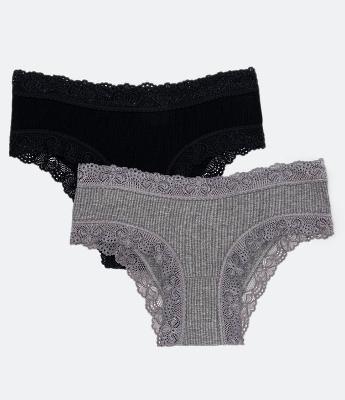 Kit 02 Calcinhas Boyshort em Viscose Canelada com Detalhes em Renda