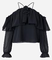 Blusa em Chiffon com Decote Ombro a Ombro com Babado e Amarração no Pescoço - 2