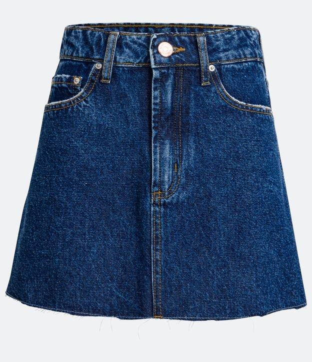 Saia Curta Cintura Alta em Jeans com Bolsos e Barra a Fio - 1