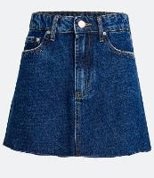 Saia Curta Cintura Alta em Jeans com Bolsos e Barra a Fio - 1