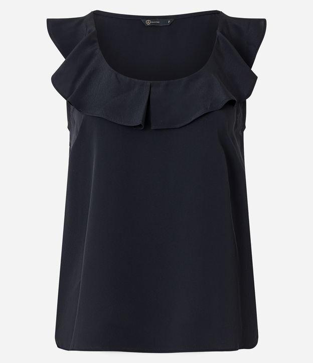 Blusa Sem Manga em Crepe com Decote U e Babados - 2