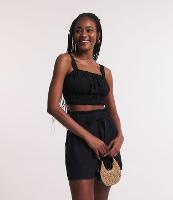 Blusa Cropped em Viscose com Elástico na Barra e Decote - 1