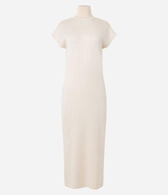 Vestido Midi em Tricô com Gola Alta e Manga Curta Sem Cava