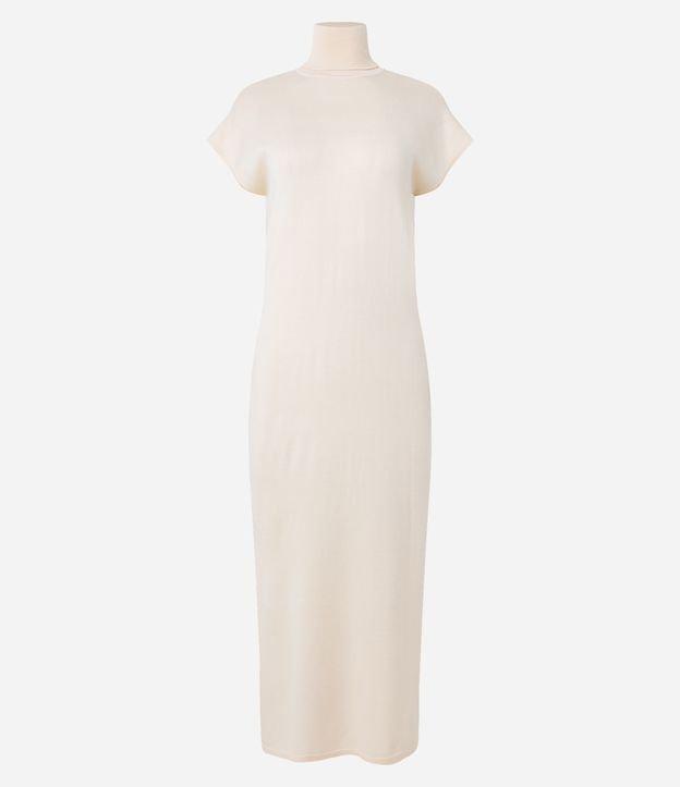 Vestido Midi em Tricô com Gola Alta e Manga Curta Sem Cava - 1