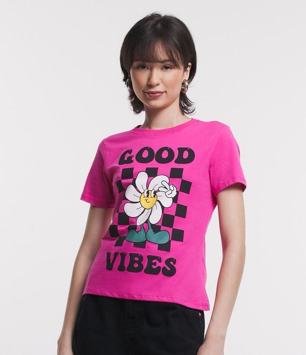 Camiseta em Meia Malha com Estampa Flor Good Vibes - 1