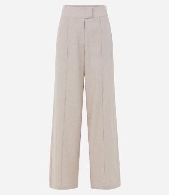 Calça Pantalona em Viscolinho com Recorte Frontal na Perna