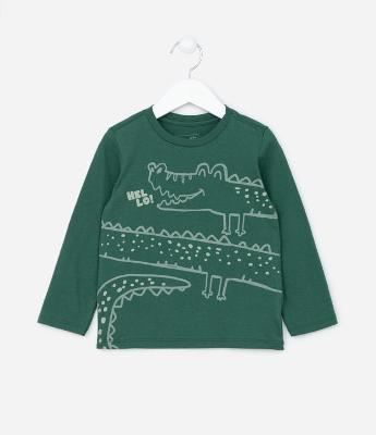 Camiseta Manga Longa Infantil com Estampa de Jacarezinho - Tam 1 a 5 anos