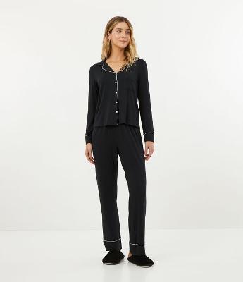 Pijama Americano Longo em Viscose com Bolsinho Frontal