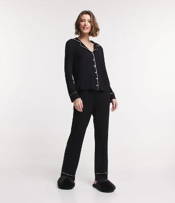 Pijama Americano Longo em Viscose com Bolsinho Frontal
