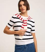 Blusa Básica Listrada em Tricô com Gola Redonda - 2