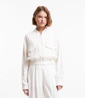 Jaqueta Bomber em Linho e Viscose com Bolsos e Elástico na Barra - 1