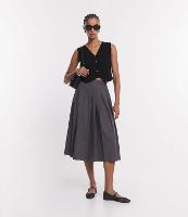 Saia Midi Alfaiatada e Plissada com Passantes no Cós - 1