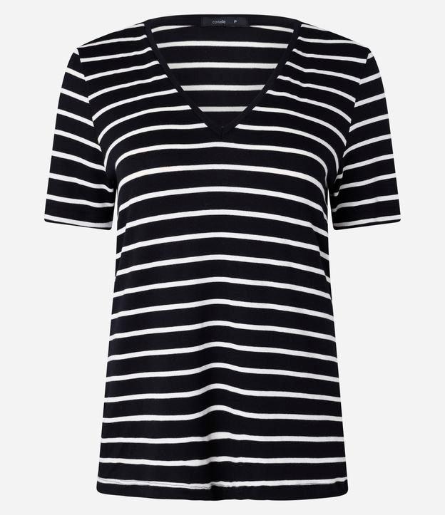 Blusa Listrada em Viscose com Decote V - 4