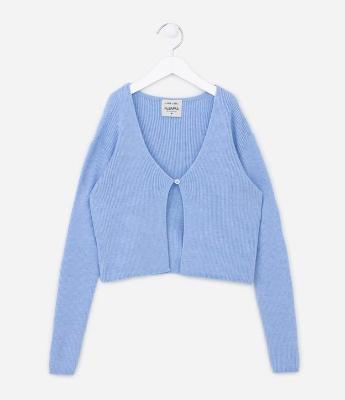 Cardigan Canelado Infantil em Viscose - Tam 5 a 14 anos