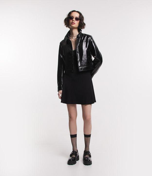 Vestido Manga Curta em Tricô Canelado com Frufrus - 1