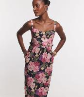 Vestido Midi em Sarja com Babadinho Frufru na Cintura e Estampa Floral - 1